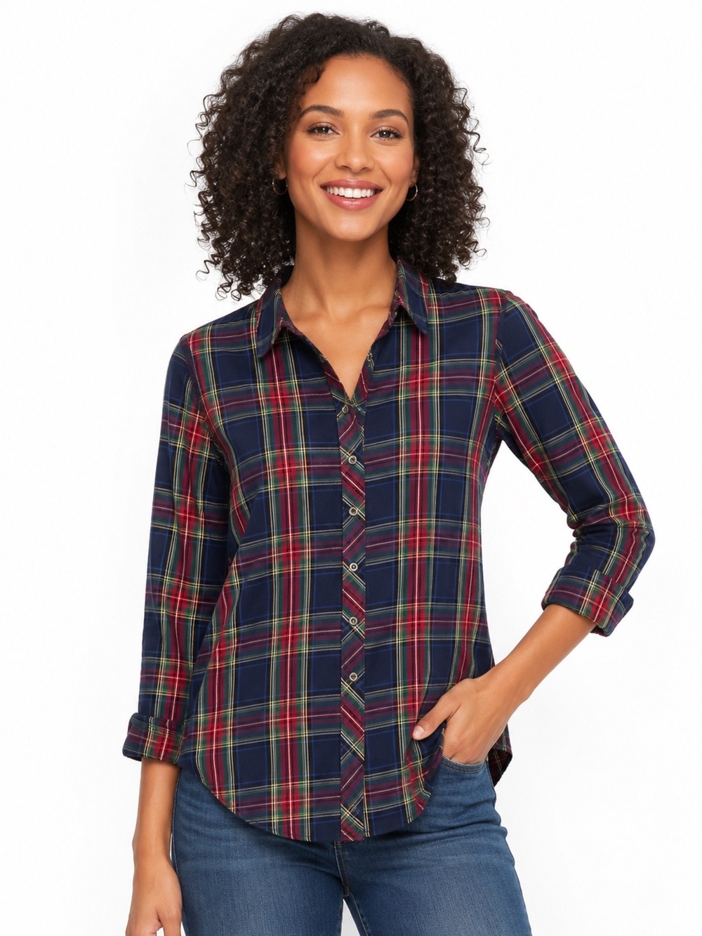 Talbots Classic Button Down Long Sleeve Shirt 2P Scenic Plaid
